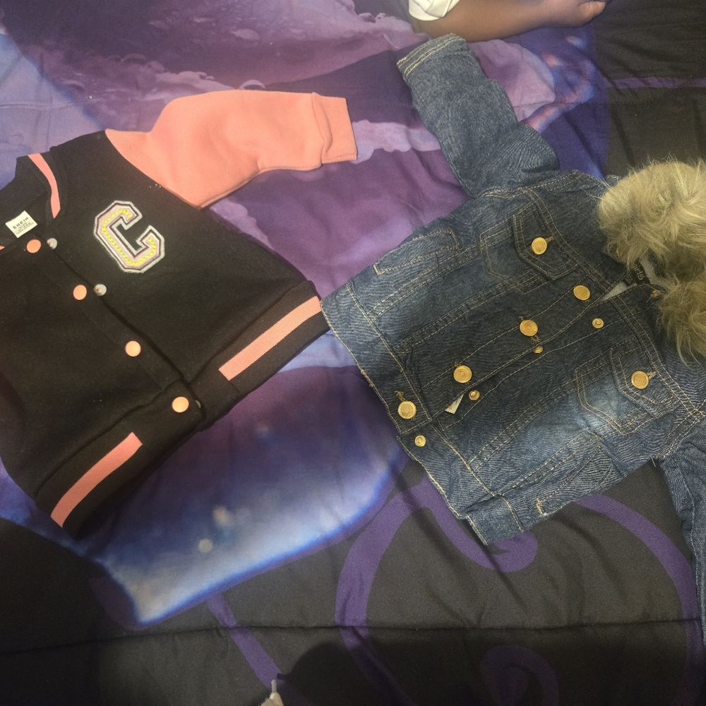 Two Toddler Jackets (Black and Pink Varsity Jacket and Jean Jacket)